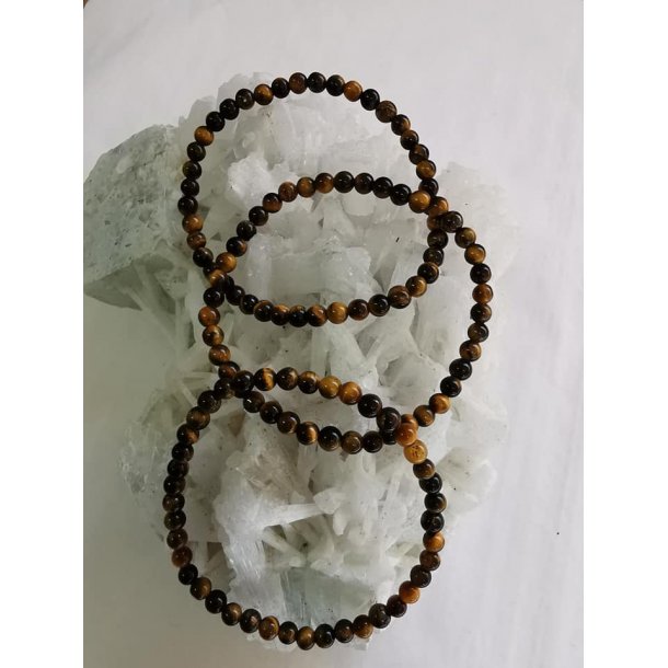 Smukt Tigerøje Sten Armbånd 4 mm rund - Armbånd - Runde / Ovale Perler